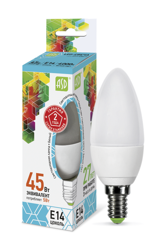 Лампа светодиодная LED-СВЕЧА-standard 5Вт 230В Е14 4000К 450Лм
