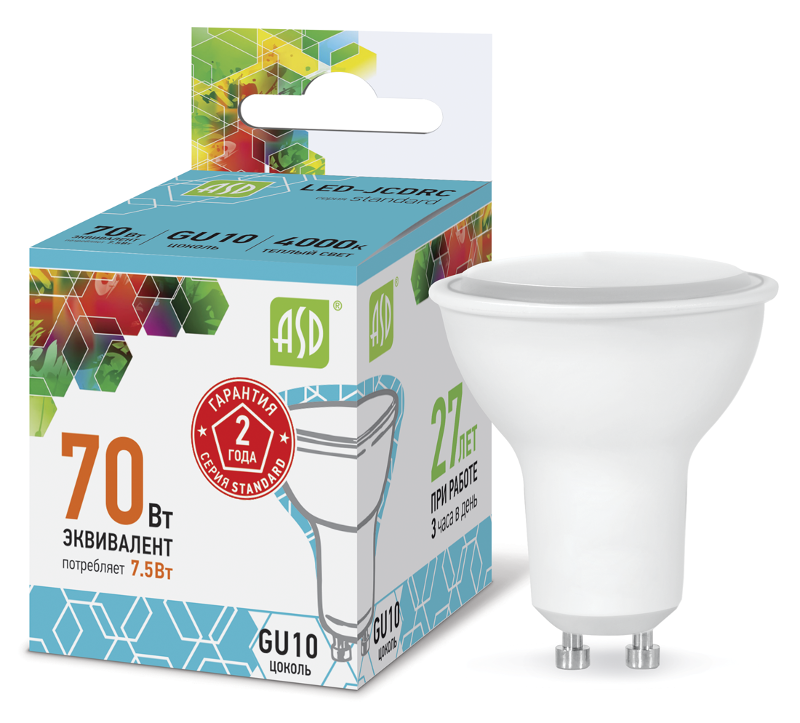 Лампа светодиодная LED-JCDRC-standard 7.5Вт 230В GU10 4000К 675Лм