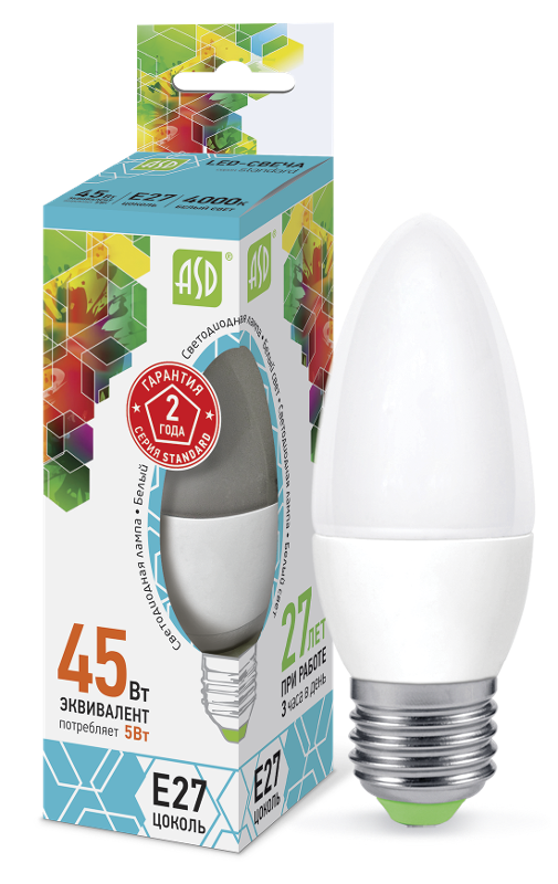Лампа светодиодная LED-СВЕЧА-standard 5Вт 230В Е27 4000К 450Лм