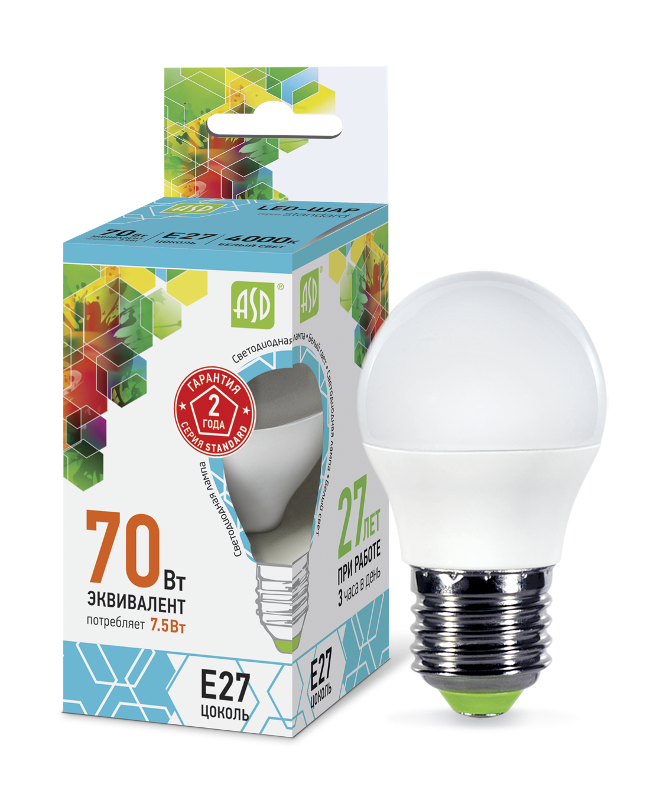 Лампа светодиодная LED-ШАР-standard 7.5Вт 230В Е27 4000К 675Лм