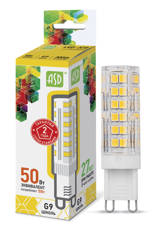 Лампа светодиодная LED-JCD-standard 5Вт 230В G9 3000К 450Лм