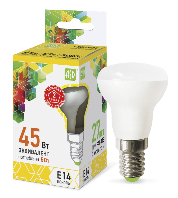 Лампа светодиодная LED-R39-standard 5Вт 230В Е14 3000К 450Лм