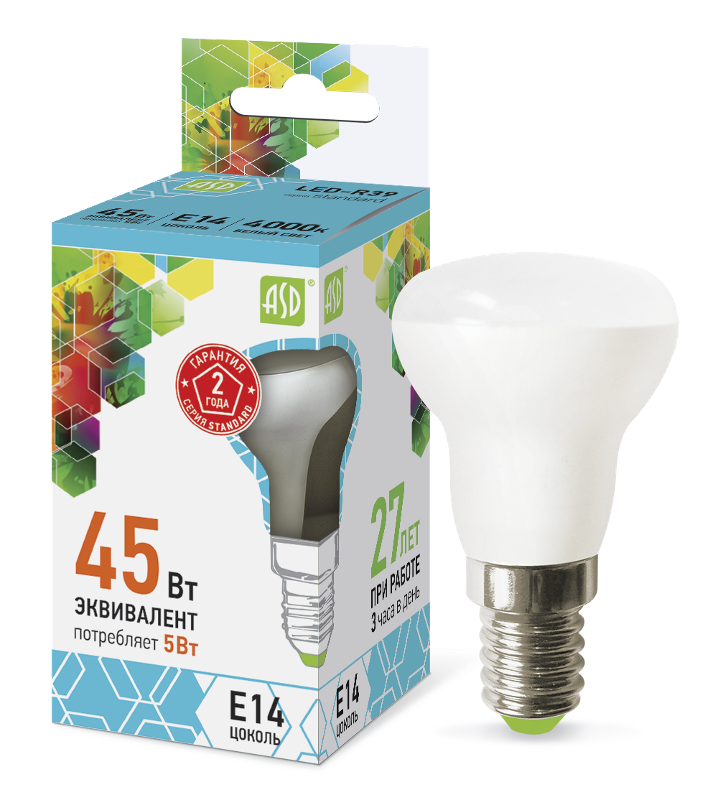 Лампа светодиодная LED-R39-standard 5Вт 230В Е14 4000К 450Лм