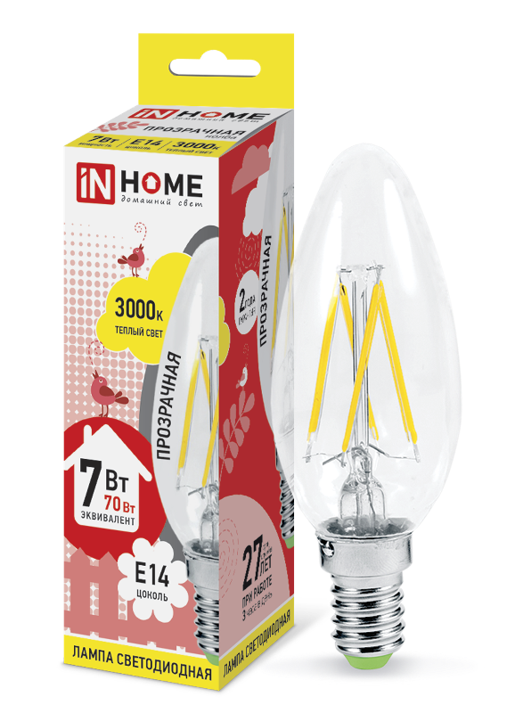 Лампа светодиодная LED-СВЕЧА-deco 7Вт 230В Е14 3000К 630Лм прозр