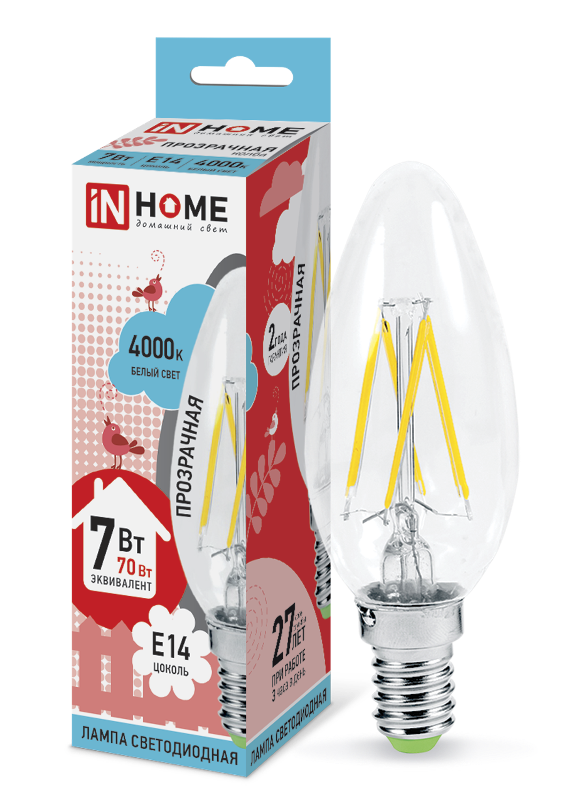 Лампа светодиодная LED-СВЕЧА-deco 7Вт 230В Е14 4000К 630Лм прозр