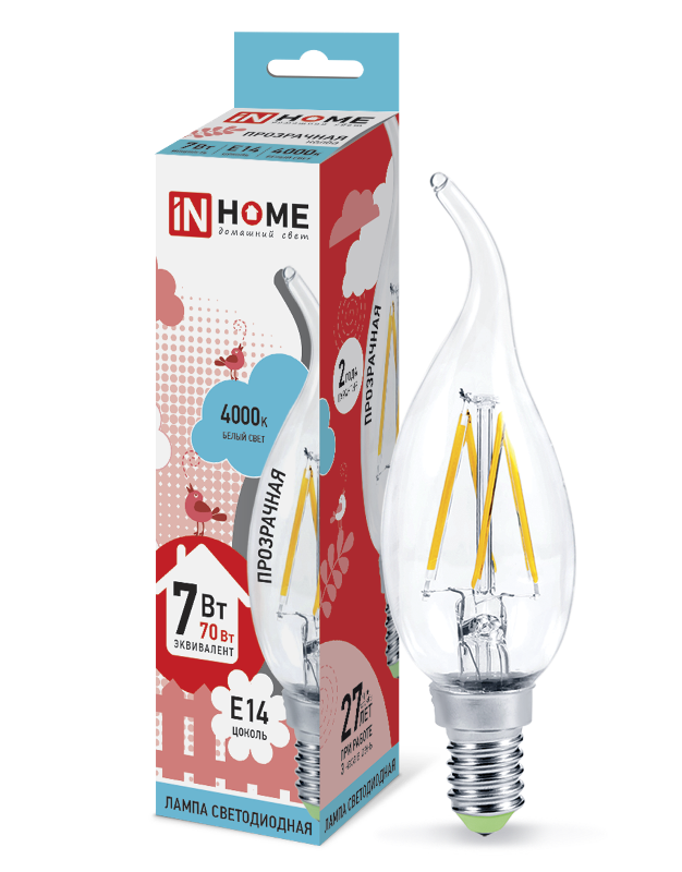 Лампа светодиодная LED-СВЕЧА НА ВЕТРУ-deco 7Вт 230В Е14 4000К 630Лм прозр