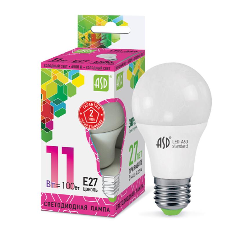 Лампа светодиодная LED-A60-standard 11Вт 230В Е27 6500К 990Лм