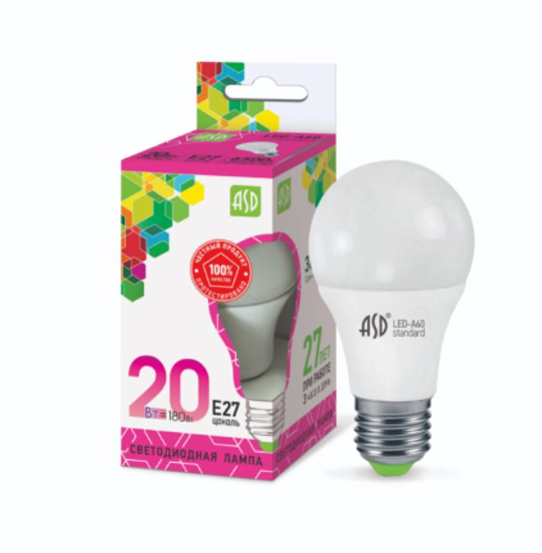 Лампа светодиодная LED-A60-standard 20Вт 230В Е27 6500К 1800Лм