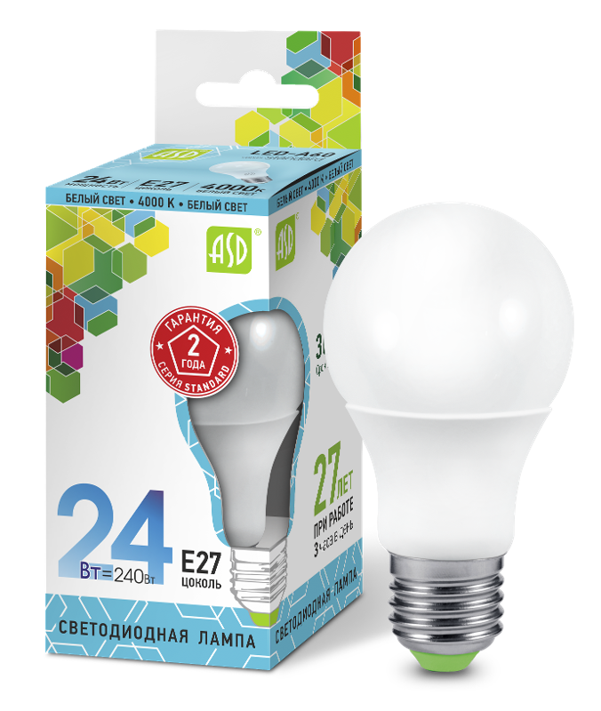 Лампа светодиодная LED-A65-standard 24Вт 230В Е27 4000К 2160Лм