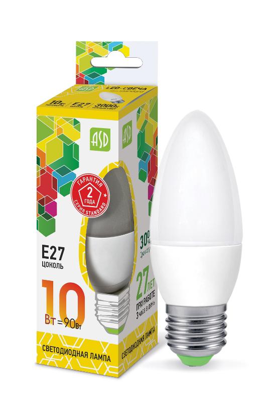 Лампа светодиодная LED-СВЕЧА-standard 10Вт 230В Е27 3000К 900Лм