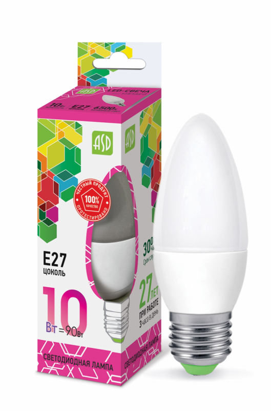 Лампа светодиодная LED-СВЕЧА-standard 10Вт 230В Е27 6500К 900Лм