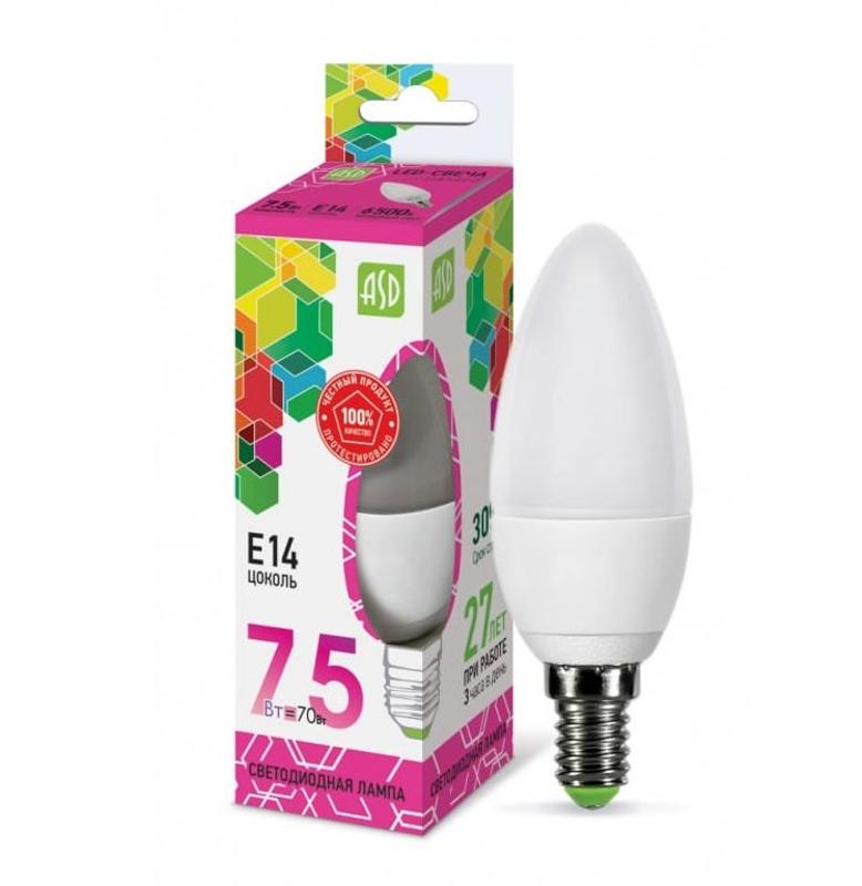 Лампа светодиодная LED-СВЕЧА-standard 7.5Вт 230В Е14 6500К 675Лм