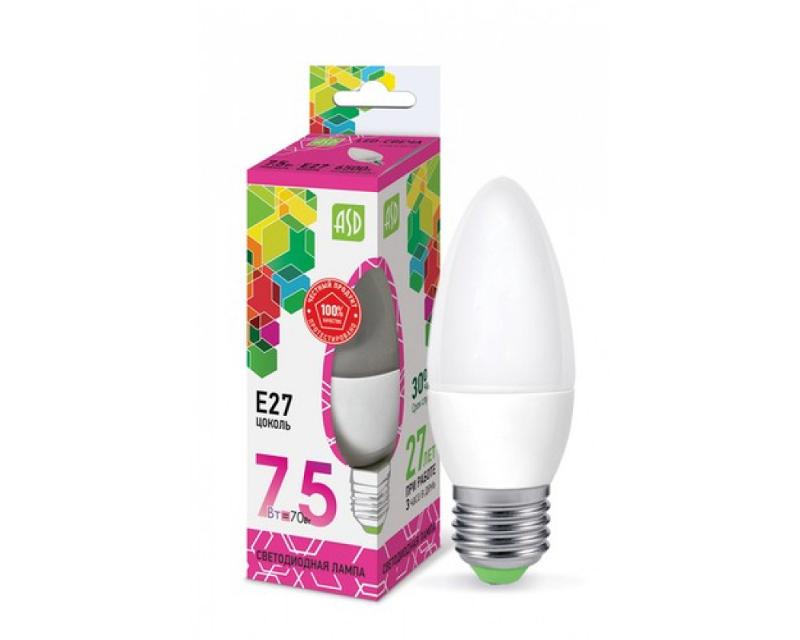 Лампа светодиодная LED-СВЕЧА-standard 7.5Вт 230В Е27 6500К 675Лм