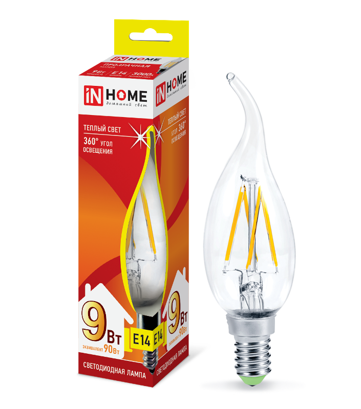 Лампа светодиодная LED-СВЕЧА НА ВЕТРУ-deco 9Вт 230В Е14 3000К 810Лм прозр