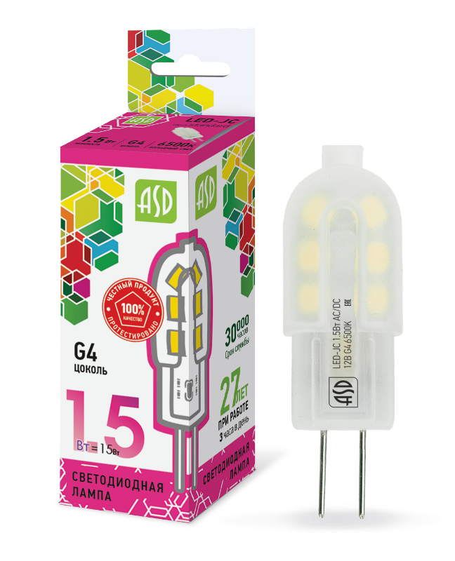 Лампа светодиодная LED-JC-standard 1.5Вт 12В G4 6500К 135Лм