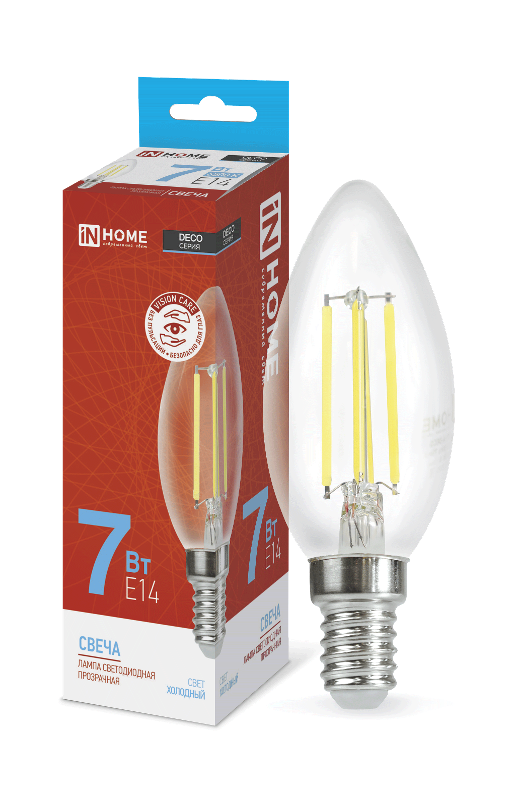Лампа светодиодная LED-СВЕЧА-deco 7Вт 230В Е14 6500К 630Лм прозр