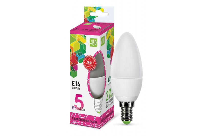 Лампа светодиодная LED-СВЕЧА-standard 5Вт 230В Е14 6500К 450Лм