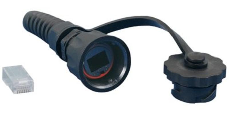 PLUG-IE-8P8C-P-C5-SH Промышленный разъем RJ-45 (8P8C) под витую пару, IP67, категория 5e, с защитной крышкой, экранированный (SH)