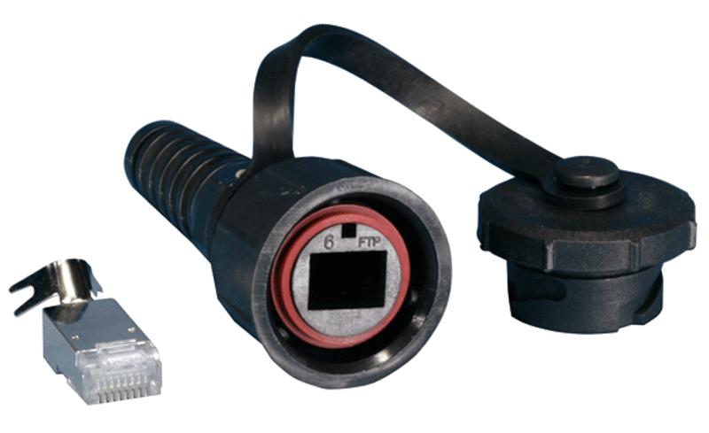 PLUG-IE-8P8C-PV-C6-SH Промышленный разъем RJ-45 (8P8C) под витую пару, IP67, категория 6, с защитной крышкой, экранированный (SH)