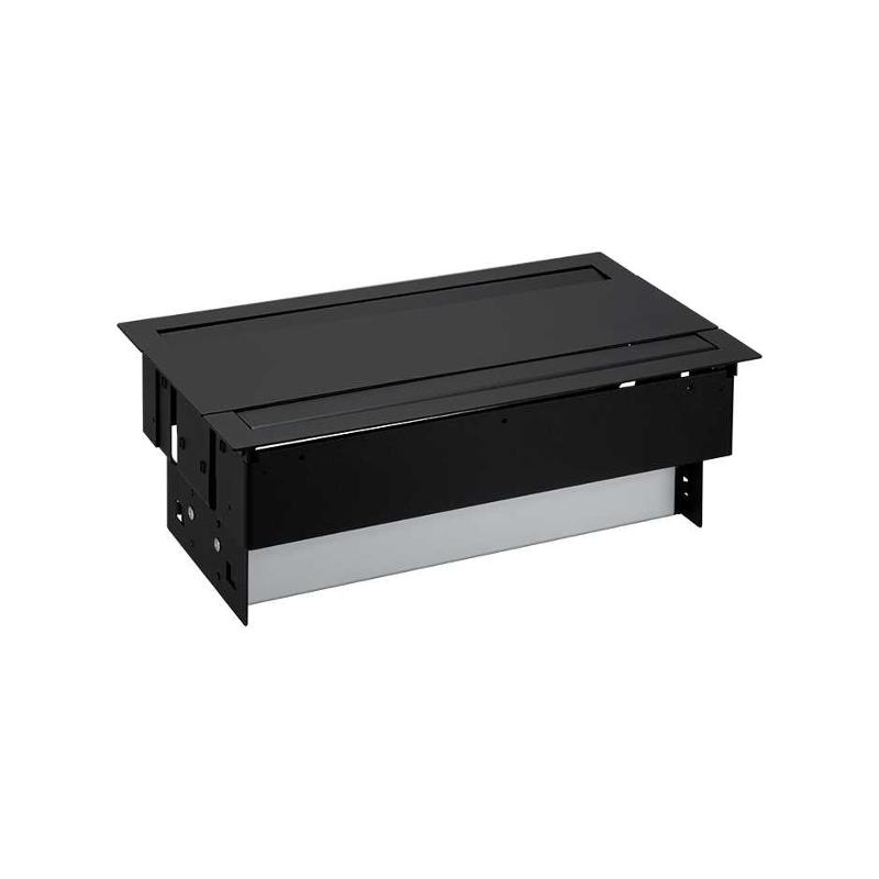 Двухсторонний врезной x12 розеточный блок, планка, 8x2P+E, 4xUSB з/у, 2 пустых модуля, черный, S400