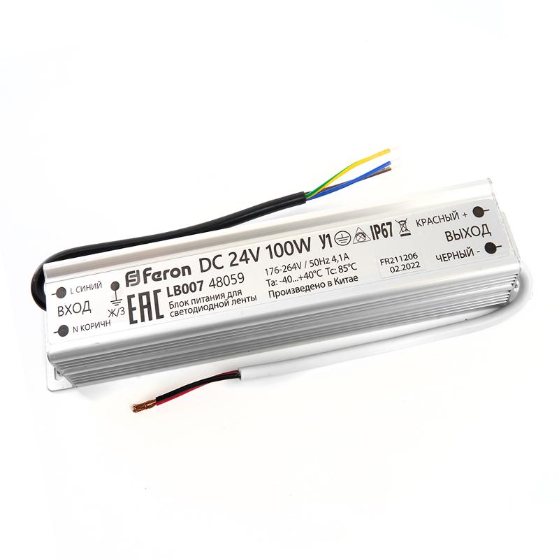 Трансформатор электронный для светодиодной ленты 100W 24V IP67 (драйвер), LB007 FERON
