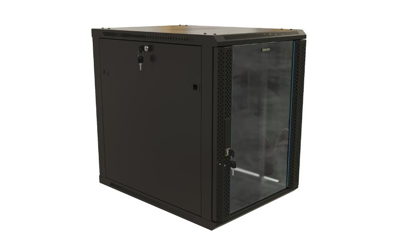 TWB-2268-GP-RAL9004 Шкаф настенный 19-дюймовый (19"), 22U, 1086x600х800мм, стеклянная дверь с перфорацией по бокам, цвет черн.