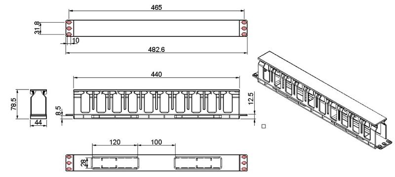 CM-1U-D66-PL-COV Кабельный организатор пластиковый с крышкой, глубина 66 мм, широкие вводы, 19", 1U