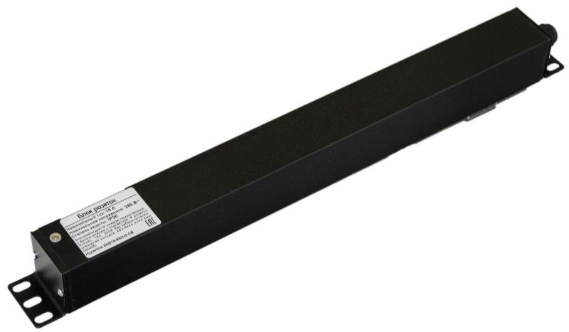 SHE19-8SH-S-CB Блок розеток для 19" шкафов, горизонтальный, 8 розеток Schuko, выключатель с подсветкой,  482.6x44.4x44.4мм
