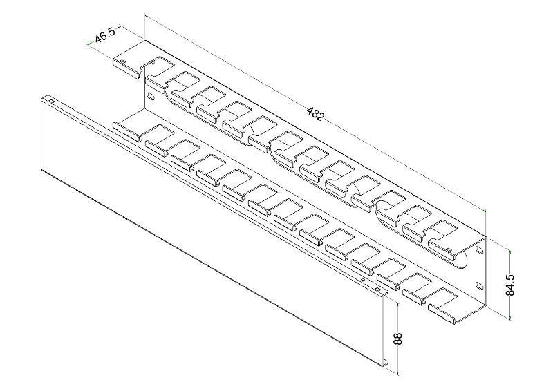 CM-2U-MLF-COV Кабельный организатор металлический с крышкой, 19", 2U