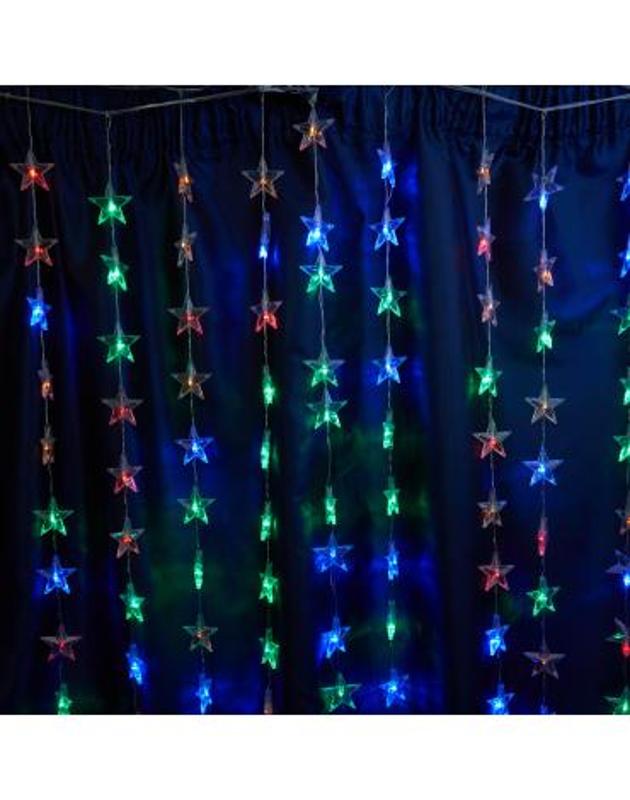 Гирлянда - занавес Звездочки 230V 100 LED 2*1м, мультиколор с контроллером, IP20 , сетевой шнур 3м в комплекте, CL25
