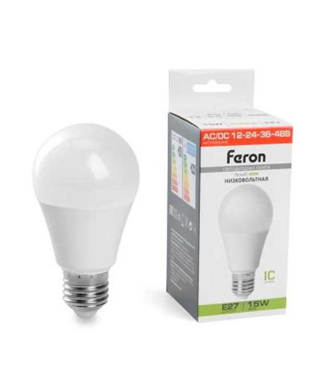Лампа светодиодная низковольтная, (15W) 12-48V E27 4000K A60, LB-194