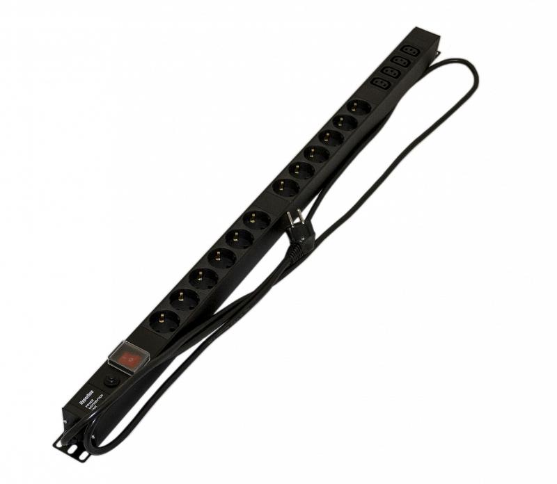 Hyperline SHE-6SH-12IEC-2.5AIEC Блок розеток, вертикальный, 6 розеток Schuko, 12 розеток IEC320 C13