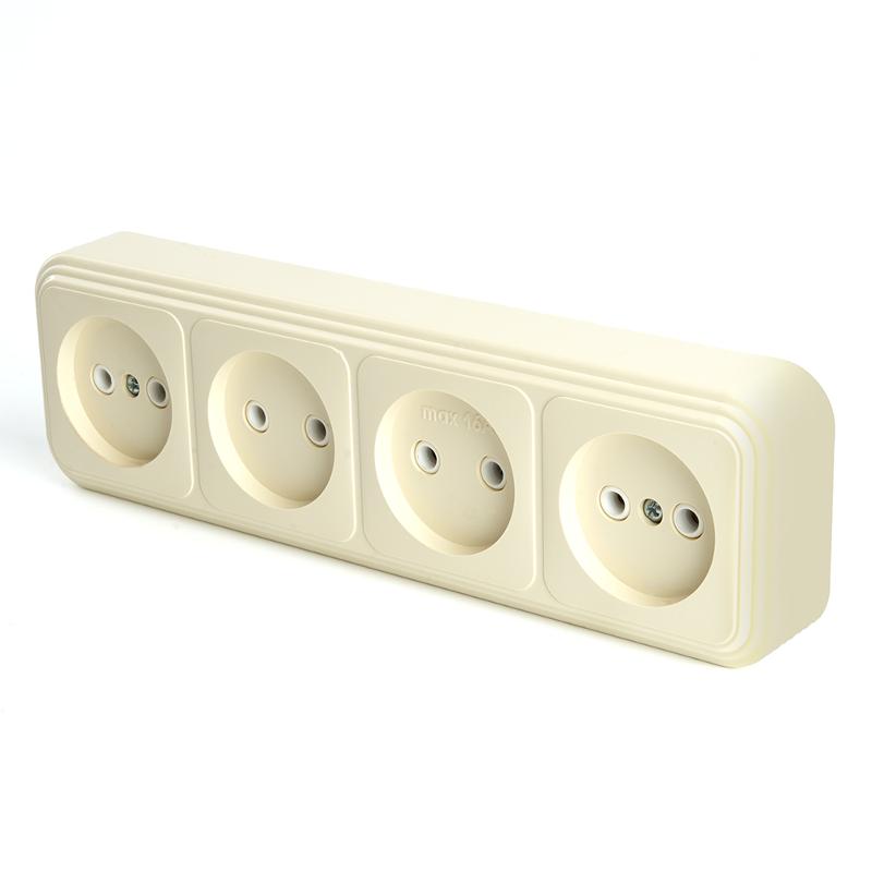 Розетка 4-местная без заземляющего контакта, 250В, 16А, IP20, PST16-60-20 (RA 16-464-БЖ), слоновая кость