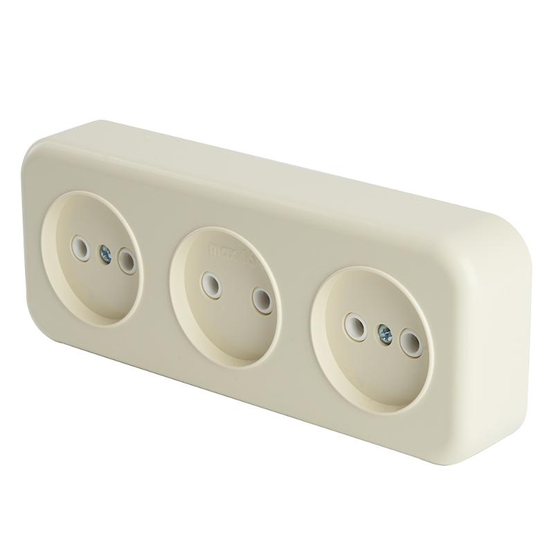 Розетка 3-местная без заземляющего контакта, 250В, 16А, IP20, PST16-50-20 (RA 16-344-БЖ), слоновая кость