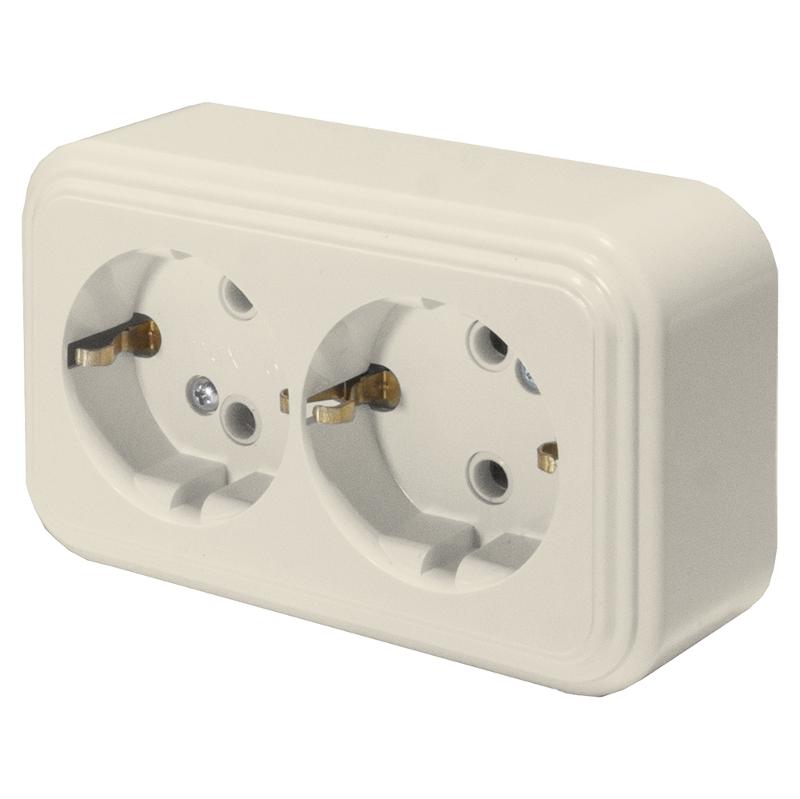 Розетка 2-местная с заземляющим контактом, 250В, 16А, IP20, PST16-31-20 (RA 16-238-БЖ), слоновая кость