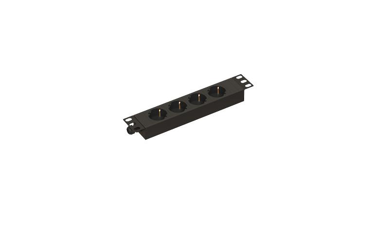 Hyperline SHE10-4SH-CB Блок розеток для 10" шкафов, горизонтальный, 4 розетки Schuko, без кабеля