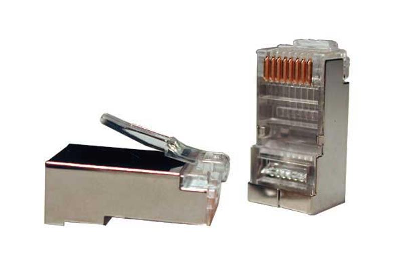 Разъем под витую пару PLUG-8P8C-U-C5-SH-100 RJ-45(8P8C) кат.5e (50 µ"/ 50м.дюй.),экранир.,универс.(д.одн.имногож.каб.) (100 шт)