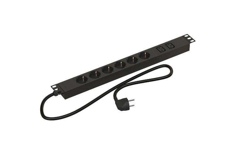 Hyperline SHE19-6SH-2IEC-2.5EU Блок розеток для 19" шкафов, горизонтальный, 6 розеток Schuko