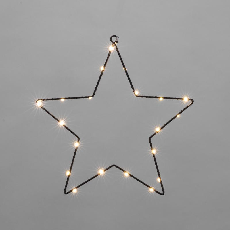Звезда подвесная на металлическом каркасе 30 см, 20 LED,  теплый белый, питание 2хАА (не в комплекте)