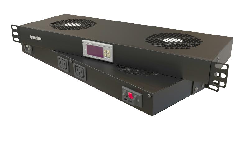 Hyperline TRFA-WB-MICR-2F-RAL9004 Модуль вентиляторный 19", 1U, глубиной 170 мм, с термостатом
