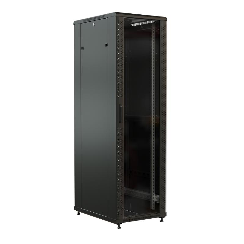 WR-TT-4766-AS-RAL9004 Шкаф напол. 19-дюйм., 47U, 2277x600х600 мм, перед. стек. дверь со стал. перф. боков., зад. дверь сплош.,