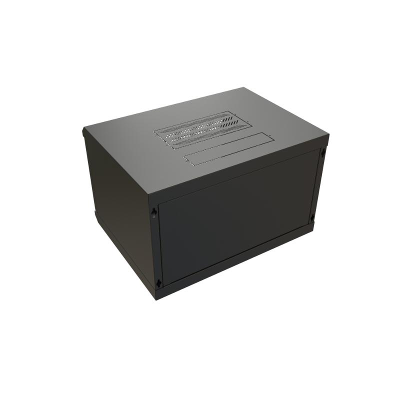 WR-TW-0666-GP-RAL9004 Шкаф настенный 19-дюймовый (19"), 6U, 367x600х600мм, стекл. дв.,, (RAL 9004) (разобранный)