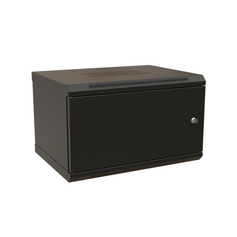 WR-TW-0666-SR-RAL9004 Шкаф настенный 19-дюймовый (19"), 6U, 367x600х600мм, цельнометал.,дверь с замком, (RAL 9004)