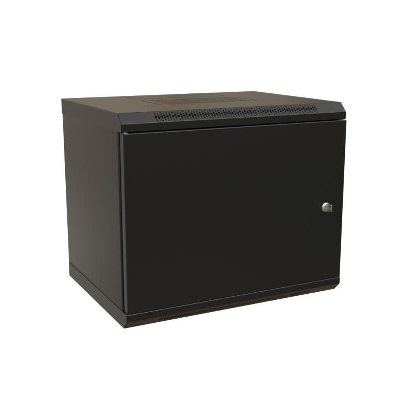 WR-TW-1245-SR-RAL9004 Шкаф настенный 19-дюймовый (19"), 12U, 650x600х450мм, цельнометал.,дверь с замком, (RAL 9004)