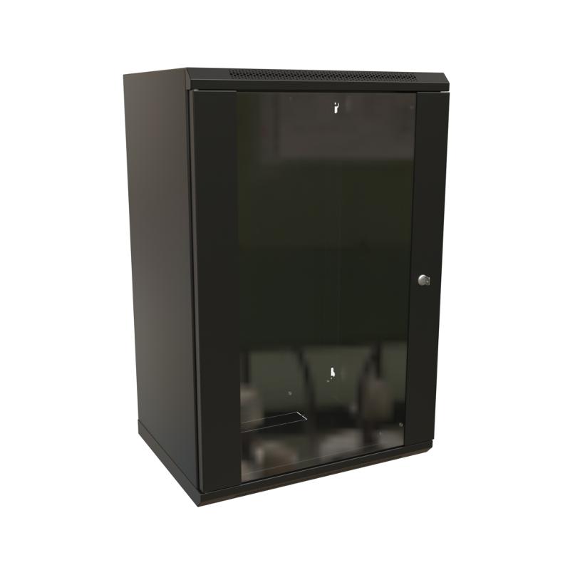 WR-TW-1845-GP-RAL9004 Шкаф настенный 19-дюймовый (19"), 18U, 908x600х450мм, стекл. дв.,, (RAL 9004) (разобранный)