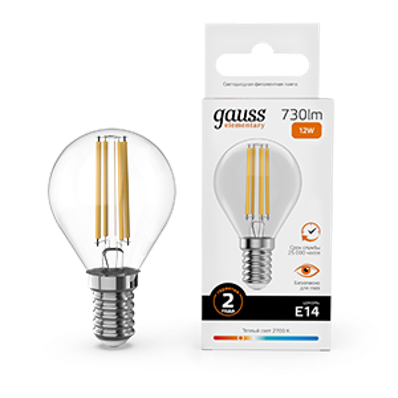 Лампа светодиодная   Filament Elementary Шар 12W 730lm 2700К Е14 LED 1/10/100
