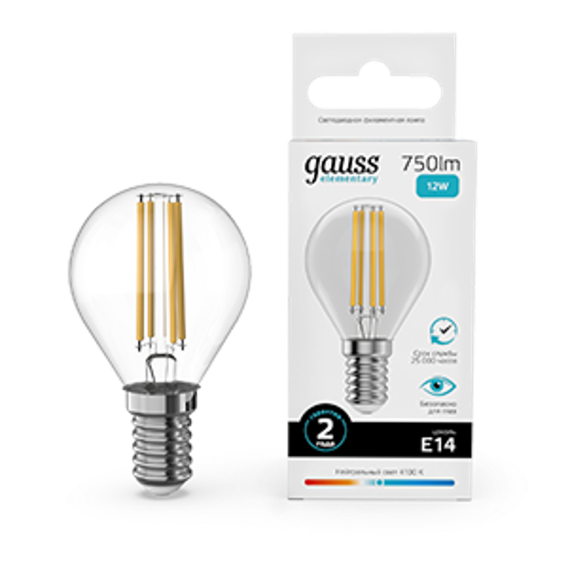 Лампа светодиодная   Filament Elementary Шар 12W 750lm 4100К Е14 LED 1/10/100