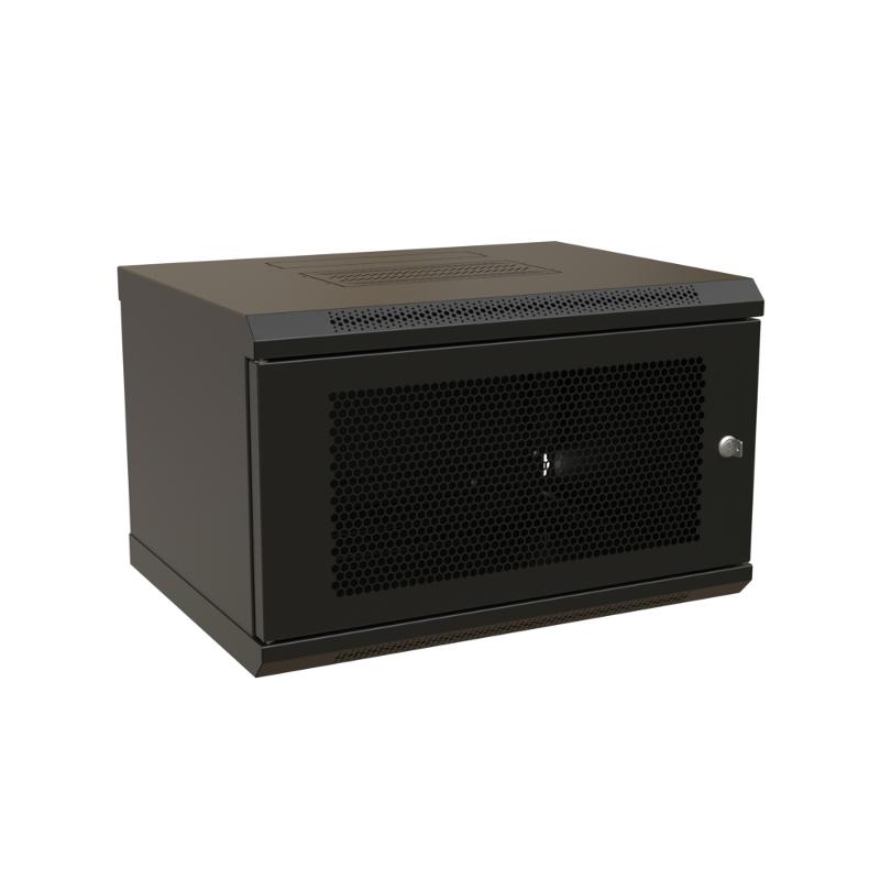 WR-TW-0645-SD-RAL9004 Шкаф настенный 19-дюймовый (19"), 6U, 367x600х450мм, перфор. метал. дверь с замком, (RAL 9004)