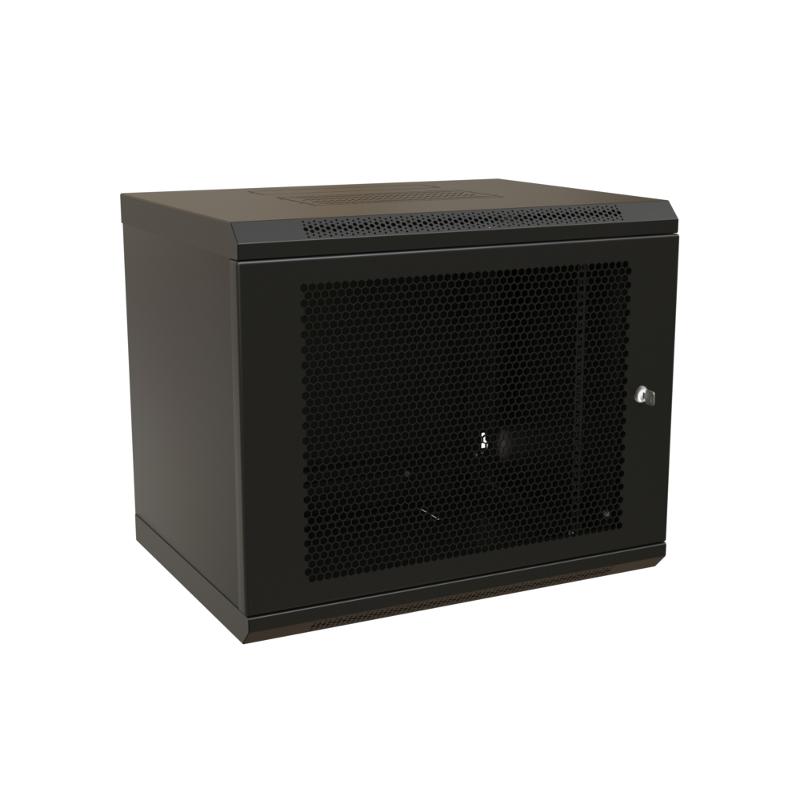 WR-TW-1545-SD-RAL9004 Шкаф настенный 19-дюймовый (19"), 15U, 775x600х450мм, перфор. метал. дверь с замком, (RAL 9004)