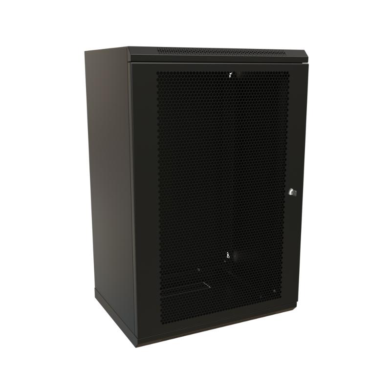 WR-TW-2266-SD-RAL9004 Шкаф настенный 19-дюймовый (19"), 22U, 1086x600х600мм, перфор. метал. дверь с замком, (RAL 9004)